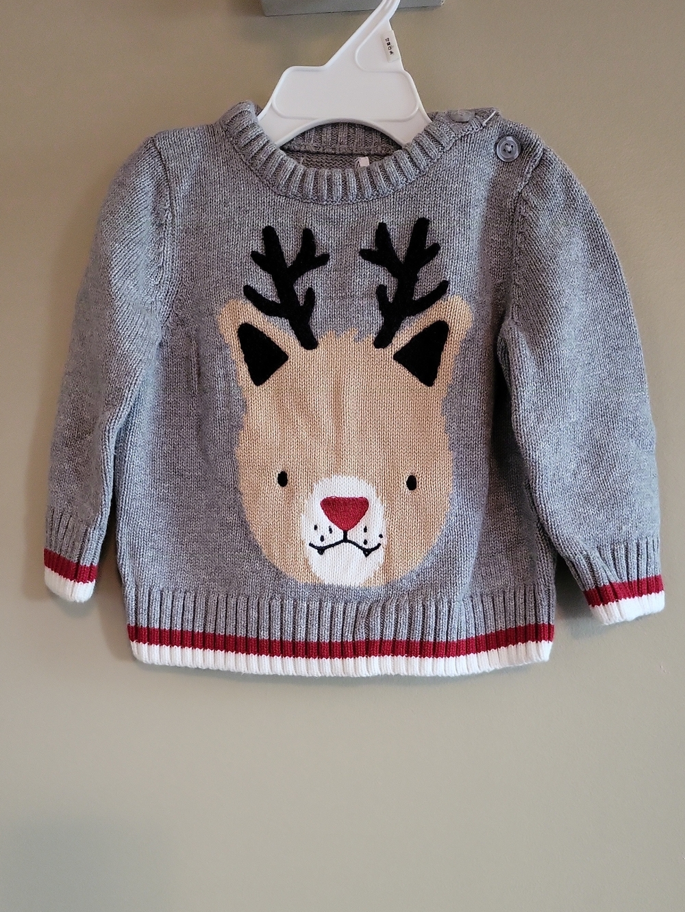 Grey knit reindeer pullover sweater